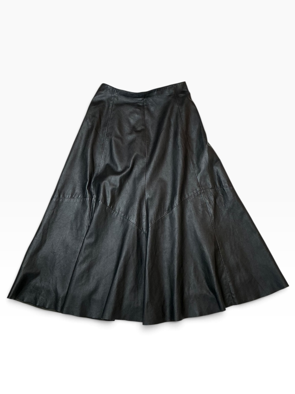 Vintage Vakko Black 100% Leather A-Line Midi Skirt Size 14